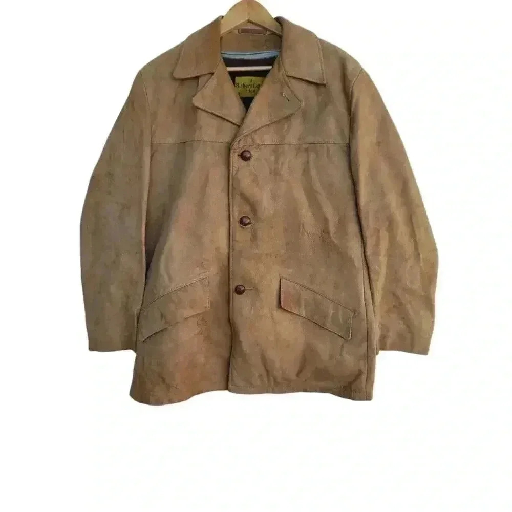 Robert Lewis Tan Suede Ranch Coat Jacket Chore Removable Liner  Vest  Men's 40